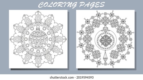 Set of hand drawn Christmas toys. Doodle style christmas coloring book. Antistress freehand sketch drawing with doodle and zentangle elements. Holiday christmas stickers. Cute Christmas background for