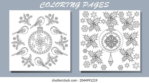 Set of hand drawn Christmas toys. Doodle style christmas coloring book. Antistress freehand sketch drawing with doodle and zentangle elements. Holiday christmas stickers.