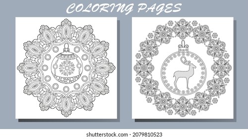 Set of hand drawn Christmas toys. Doodle style christmas coloring book. Antistress freehand sketch drawing with doodle and zentangle elements. Holiday christmas stickers. Cute Christmas background for