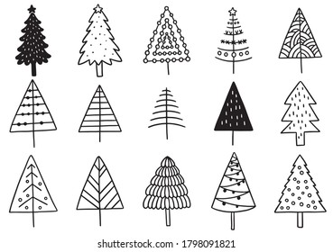 Set of hand drawn Christmas tree isolated elements. Use for Greeting Scrapbooking, Congratulations, Invitations.
