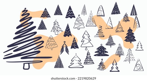 diseño de elementos de árboles de navidad dibujados a mano 