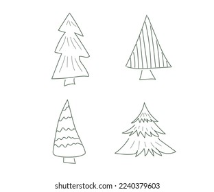 Set of hand drawn christmas tree