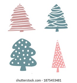 Set of hand drawn Christmas trees. Christmas tree doodles silhouettes set. 