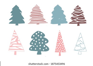 Set of hand drawn Christmas trees. Christmas tree doodles silhouettes set. 