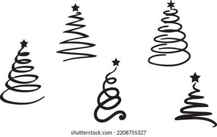 Set of Hand Drawn Christmas Trees doodle vector