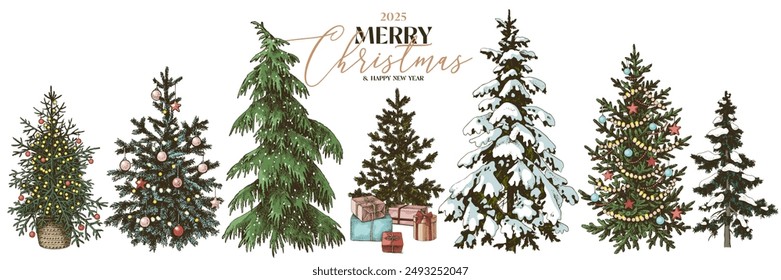 Set of hand drawn Christmas trees