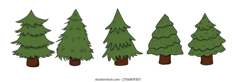 set of hand drawn Christmas trees isolated