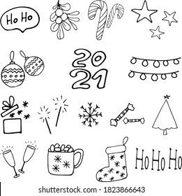 Set of hand drawn Christmas and winter design elements