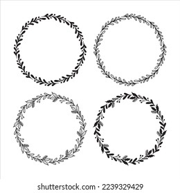 Set of hand drawn Christmas wreaths. Round floral frames for invitations, posters, greeting cards, web, frame art.