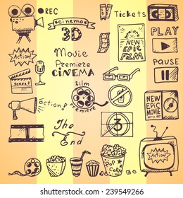 set of hand drawn cinema doodles