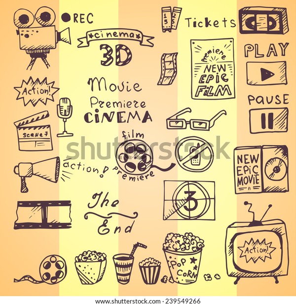 Set Hand Drawn Cinema Doodles Stock Vector (Royalty Free) 239549266 ...