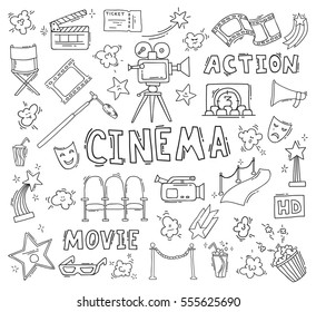 Set of hand drawn cinema icons