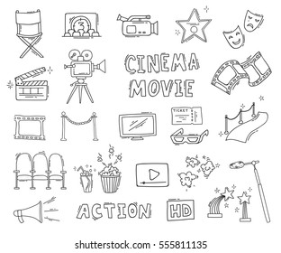 Set of hand drawn cinema icons