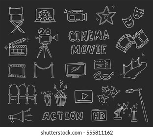 Set of hand drawn cinema icons