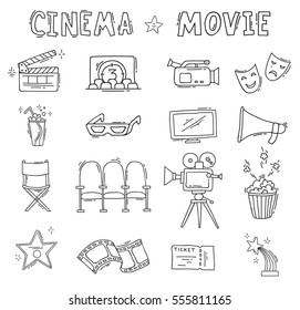 Set of hand drawn cinema icons