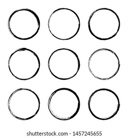 Set hand drawn circle frame. Text box from smears. Vector Black stroke border felt-tip pen objects.