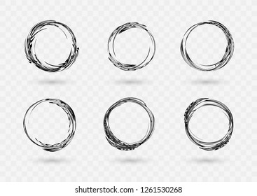 Set of Hand drawn circle frames. Abstract Grunge doodle frames isolated on white background. Abstract Frame Set. Artistic vector elements, frames for text. Vector Frames.