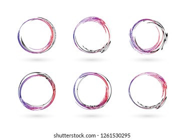 Set of Hand drawn circle frames. Abstract Grunge doodle frames isolated on white background. Abstract Frame Set. Artistic vector elements, frames for text. Vector Frames.