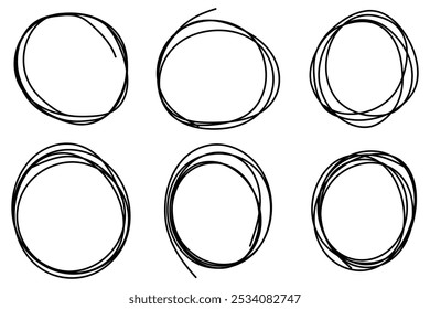 Set of hand drawn circle highlighter, design element, grunge round shape