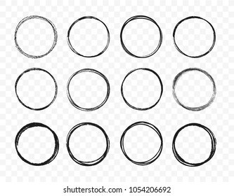 Set hand drawn circle line sketch set. Circular scribble doodle round circles for message note mark design element. Vector illustration on green background