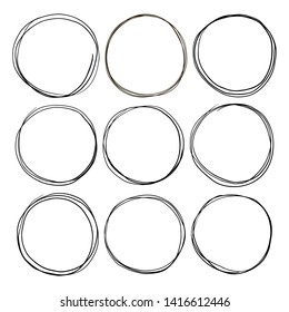 Set of hand drawn circle line on a white background. Rough frame elements. Sketch. Vector.