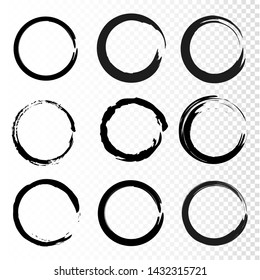 Set of hand drawn circle line on a white background. Black circle.  Rough frame elements. Sketch. Vector illustration