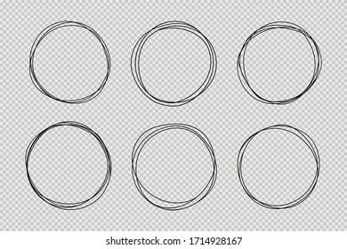 Set of hand drawn circle line sketch set. Doodle vector circular scribble round circles for message note mark design element. Pencil or pen graffiti bubble or ball draft illustration.