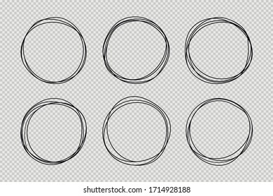 Set of hand drawn circle line sketch set. Doodle vector circular scribble round circles for message note mark design element. Pencil or pen graffiti bubble or ball draft illustration.