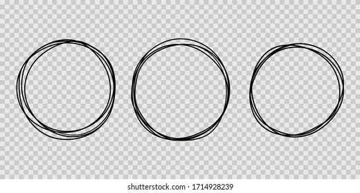 Set of hand drawn circle line sketch set. Doodle vector circular scribble round circles for message note mark design element. Pencil or pen graffiti bubble or ball draft illustration.