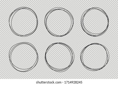 Set of hand drawn circle line sketch set. Doodle vector circular scribble round circles for message note mark design element. Pencil or pen graffiti bubble or ball draft illustration.