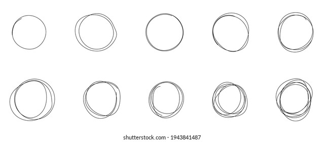 Set of hand drawn circle line sketch. Vector circular scribble doodle round circles. Graphic element for message note mark