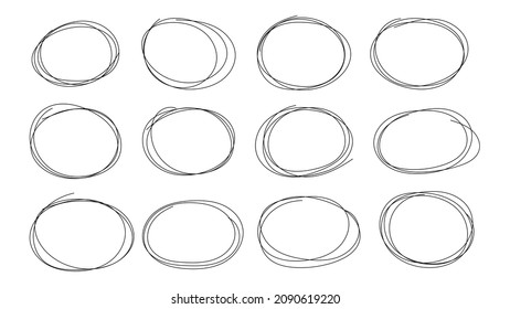 Set of hand drawn circle line sketch scribbles pen 