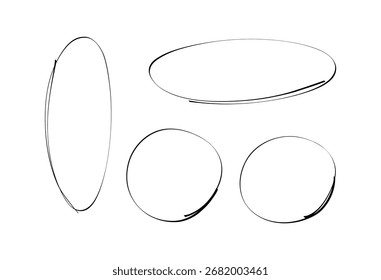 Conjunto de esboços desenhados à mão em círculo