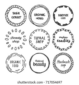 Set Of Hand Drawn Circle Logo With The Place For Text.