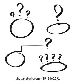 Set of hand drawn circle with question marks with felt-tip pen. Vector illustration.