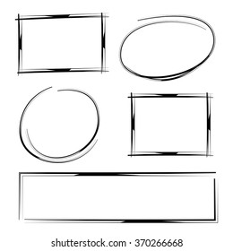 set of hand drawn circle and rectangle shape frames