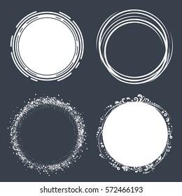 Set Of Hand Drawn Circle Scribbles With Floral Elements And Dots. Vector Design Elements.