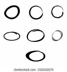 Set of hand drawn circle sketch lines. Vector doodle round circle for message note sign design element. Pencil or pen graffiti bubble or ball draft illustration.
