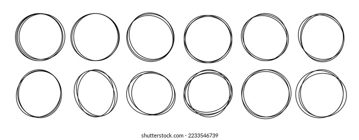 Set of hand drawn circle, sketch lines. Scribble round shapes, tattoo templates. Round logo elements collection. 
