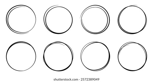Set of hand drawn circle sketches for design elements and backgrounds. Hand drawn circle doodles for abstract art and modern illustrations. set of hand drawn circle scribbles.