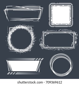 Set of hand drawn circle, square and rectangular scribbles with floral elements and dots. Vector design elements.