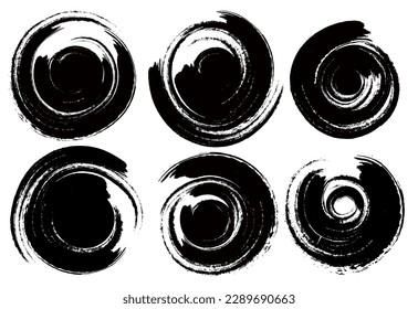 Conjunto de círculos dibujados a mano. Colección de elementos de forma circular. Resumen de fondo de salpicadura circular de tinta negra, dibujo de efecto de pincel circular de pincel, plantilla de diseño de vector de grifo
