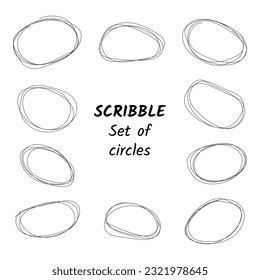 Set of hand drawn circles in doodle style. Vector illustration.