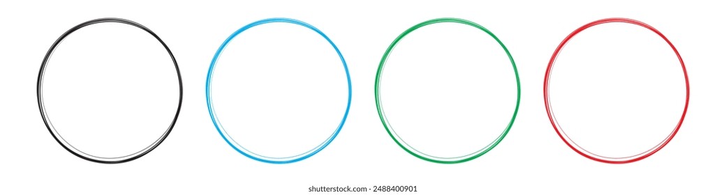 Set of hand drawn circles. Highlight circle frames in different color. Ellipses in doodle style. Vector illustration isolated on white background.