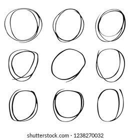 Set of hand drawn circles on white background