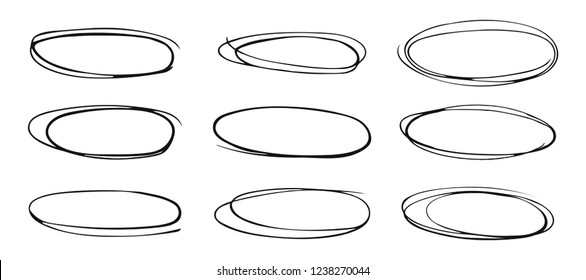 Set of hand drawn circles on white background