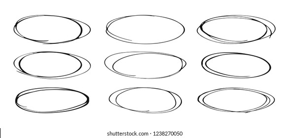 Set of hand drawn circles on white background