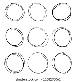 Set of hand drawn circles on white background