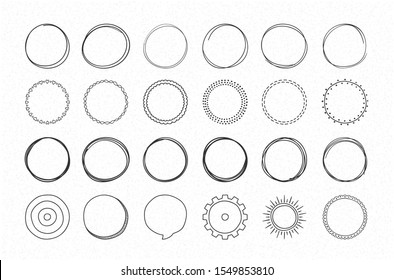 Set of hand drawn circles, round shapes and objects, doodle style, vector eps10 illustration