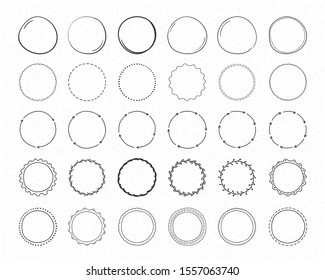 Set of hand drawn circles, round shapes and objects, doodle style, vector eps10 illustration